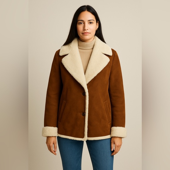 Relativity Jackets & Blazers - Relativity Rich Brown Faux‎ Suede Sherpa Style Button Front Jacket XL